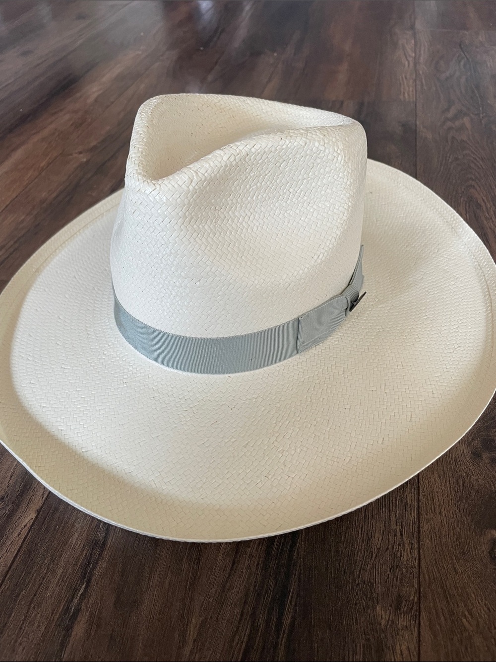 Stetson Cream Straw Fedora with Light Gray Band
